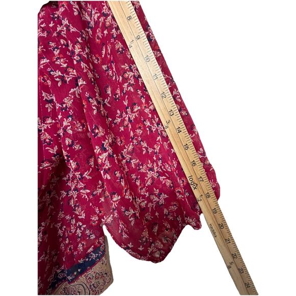 St. John's Bay Women's Blouse Plus Sz 2X Red Shiney Stripes Floral Flowy - Picture 13 of 15